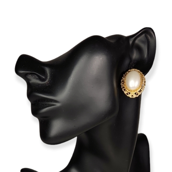 Classic Ornate Pearl Cabochon Earrings - Picture 1 of 4